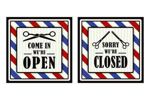 colección de diseño de banner de barbería de letreros abiertos y cerrados vector