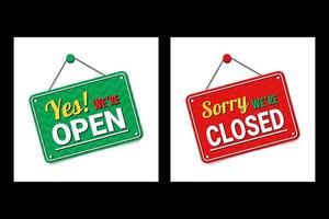 Open and closed signs store information green and red color vector