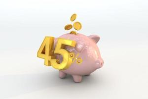 3D piggy bank with golden coin and number 45 photo