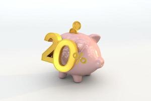 3D piggy bank with golden coin and number 20 photo