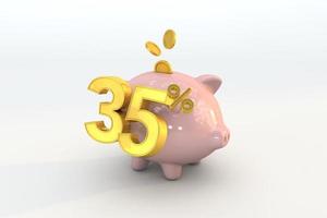3D piggy bank with golden coin and number 35 photo