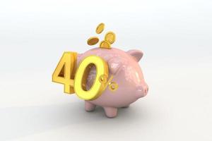 3D piggy bank with golden coin and number 40 photo