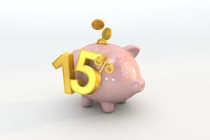 3D piggy bank with golden coin and number 15 photo