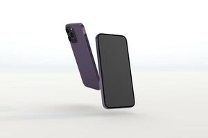 New purple phone on white background. 3d render photo