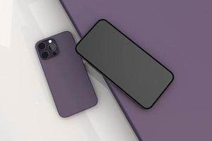 New Phone pro a 3d mockup display. two purple device photo