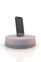 teléfono 14 pro max en podio circular. concepto de tecnología moderna 3d foto