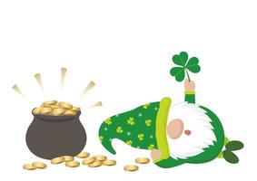 Vector St. Patricks Day Symbol Illustration With A Leprechaun And A Pot Of Gold Isolated On A White Background.