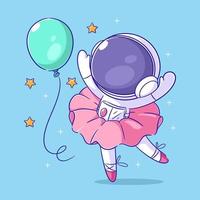 Astronaut is dancing happily with balloon vector