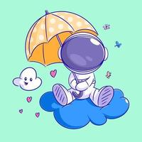 Astronaut is sitting in the cloud with an umbrella vector