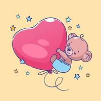 Bear with balloon cartoon hand drawn style vector