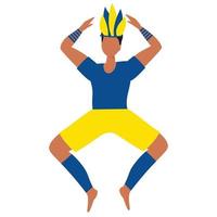 Latin man dancing in carnival costume with feathers. Vector illustration.