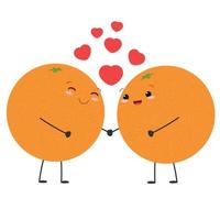 Two oranges with hearts. Concept for Valentine's Day. Vector illustraiton.