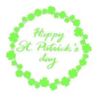 Happy St. Patrick's Day card in square form and frame from shamrocks with four leaves. Vector illustration.