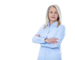 mujer de negocios aislada en blanco. mujeres bonitas felices foto