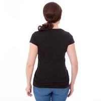 Shirt design and people concept - close up of woman in blank black t-shirt rear isolated. Clean empty mock up template for design. photo