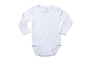 onesie de bebé blanco aislado sobre fondo blanco. bueno para insertar su diseño. maqueta para diseño y colocación de logotipos, anuncios foto