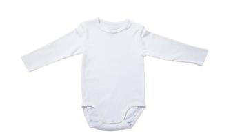 onesie de bebé blanco aislado sobre fondo blanco. bueno para insertar su diseño. maqueta para diseño y colocación de logotipos, anuncios foto