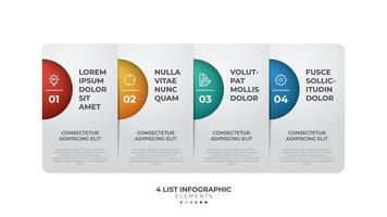 4 list of steps, horizontal layout diagram with number of sequence, colorful and modern infographic element template vector