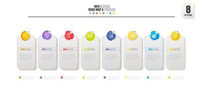 plantilla de diseño de infografías de línea de tiempo con 8 opciones, diagrama de proceso. vector