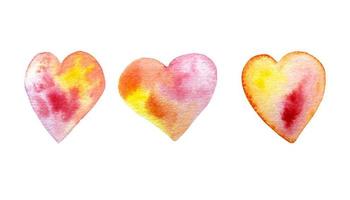 Set of watercolor bright gradient hearts. vector