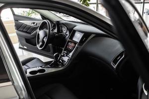 details of stylish car interior, leather interior photo