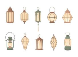 Ramadan lamp set in arabic style. Cartoon vector illustration design. Celebration background with islamic light lantern