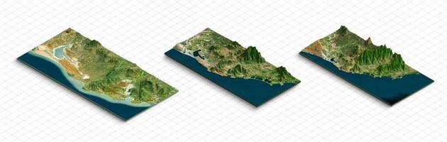 Modelo 3d de la isla de madagascar, país del este de África. mapa isométrico terreno virtual 3d para infografía foto