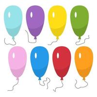 Set of eight colorful balloons with a string isolated on white background. Vector illustration