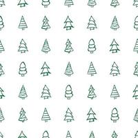 Seamless pattern with hand drawn Christmas trees. Sketched firs. Winter holiday doodle elements. Vector illustration