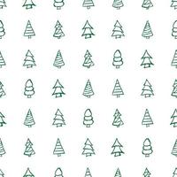 Seamless pattern with hand drawn Christmas trees. Sketched firs. Winter holiday doodle elements. Vector illustration