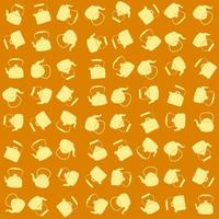 Seamless Yellow Pattern with Kettle. Vector background with different teapots. Endless kitchen texture.