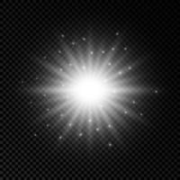 Light effect of lens flares. White glowing lights starburst effects with sparkles on a transparent background. Vector illustration