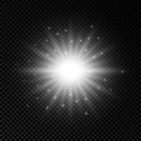 Light effect of lens flares. White glowing lights starburst effects with sparkles on a transparent background. Vector illustration