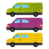 A set of three cars painted in different colors. Vector illustration