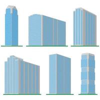 conjunto de seis edificios modernos de gran altura sobre un fondo blanco. vista del edificio desde abajo. ilustración vectorial isométrica. vector