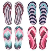 Set of Beach Slippers. Colorful Summer Flip Flops Over White Background vector