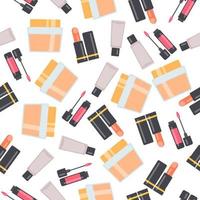 Seamless pattern with makeup items in flat style. Vector illustration.