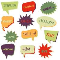 Set of speech bubbles on a white background with different inscriptions in the middle. Speech bubbles with short phrases. Vector illustration.