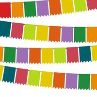 Colorful flags and bunting garlands for decoration. Decor elements with various patterns. Vector illustration