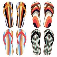 Set of Beach Slippers. Colorful Summer Flip Flops Over White Background. vector