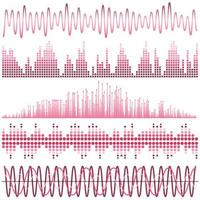 Vector set of pink sound waves. Audio equalizer. Sound and audio waves isolated on white background.