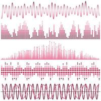 conjunto vectorial de ondas sonoras rosas. ecualizador de sonido ondas de sonido y audio aisladas sobre fondo blanco. vector