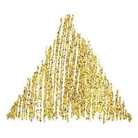 Golden paint hand drawn glittering triangle on a white background. Background with gold sparkles and glitter effect. Empty space for your text. Vector illustration