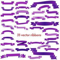 Set of Thirty Five Violet Empty Ribbons And Banners. Ready for Your Text or Design. Isolated vector illustration.