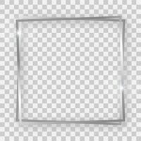 Double silver shiny square frame with glowing effects and shadows on transparent background. Vector illustration