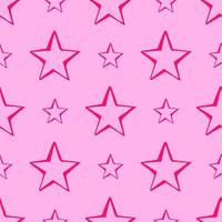 Seamless background of doodle stars. Pink hand drawn stars on pink background. Vector illustration