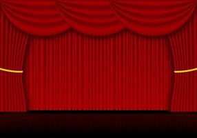 Red curtain opera, cinema or theater stage drapes. Spotlight on closed velvet curtains background. Vector illustration