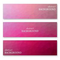 Set of three pink banners in low poly art style. Background with place for your text. Vector illustration