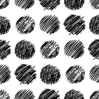 Seamless pattern with hand drawn black circle scribble smear. Abstract grunge texture. Vector illustration
