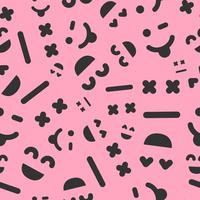 Cartoon faces with emotions. Seamless pattern with different emoticons on pink background. Vector illustration